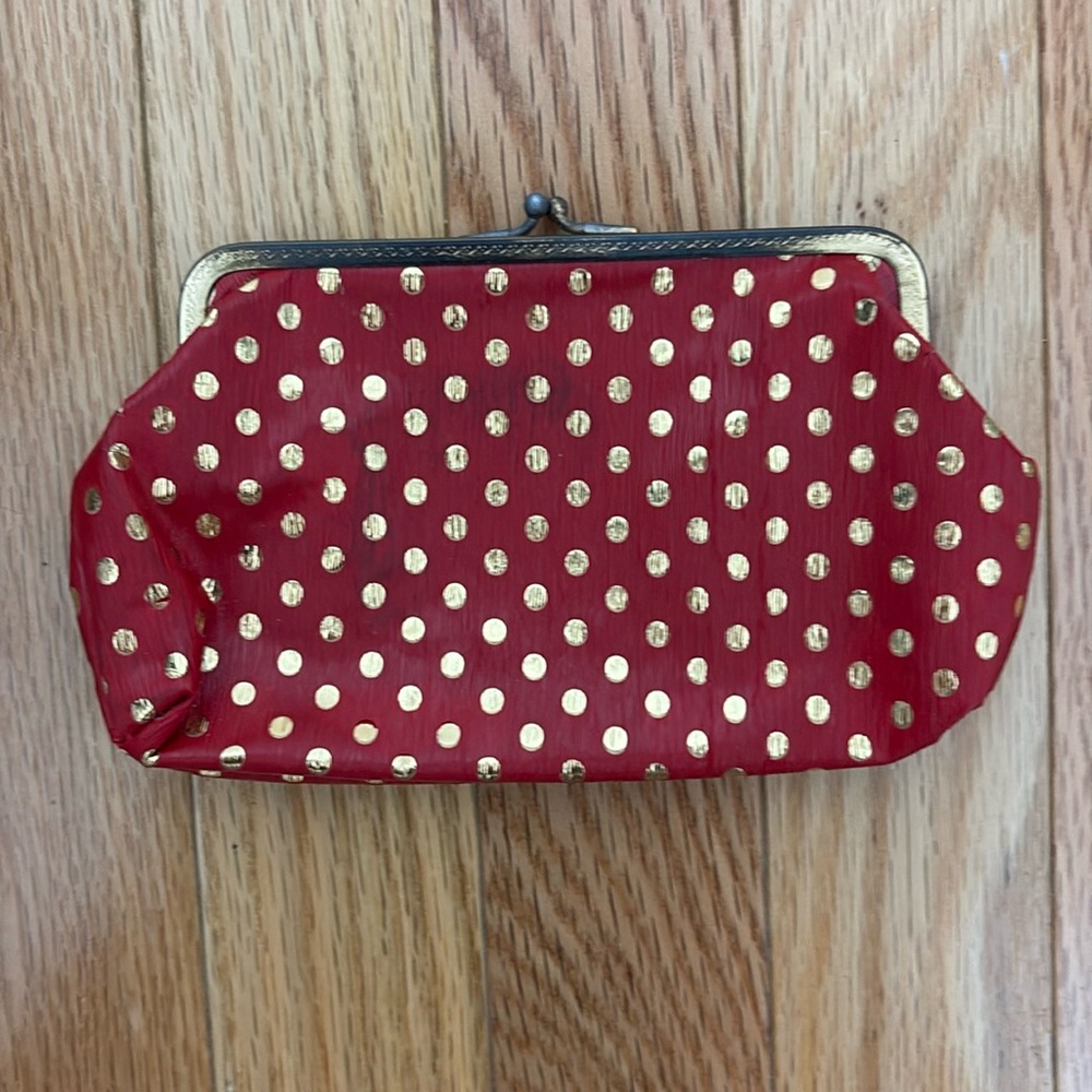 Large Red and Gold Polka Dot Coin Purse